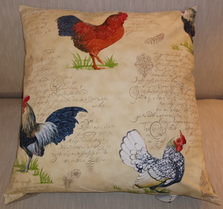 The back portion of the brown pillow case with chicken