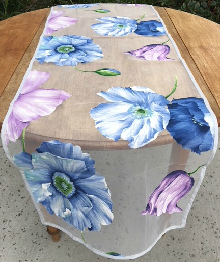 French Organdy With Big Flowers Painted Table Runner