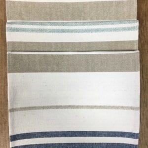 Three placemats with grey and blue stripes