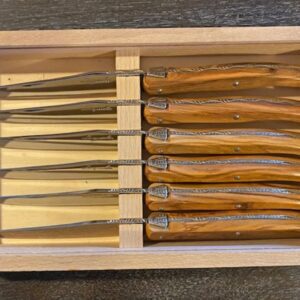 Six Piece Olive Wood Knife Set in a Wooden Box