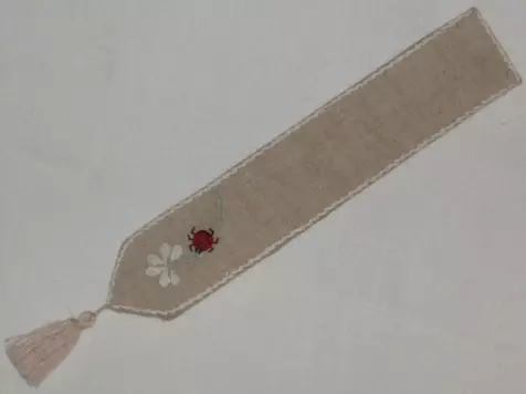 Beige French Bookmark With Lady Bug Design and Tassel