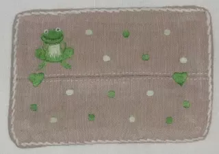 Cream Frog Embroidered French Tissue Holder