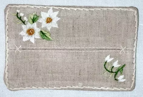 Cream White Flowers Embroidered French Tissue Holder