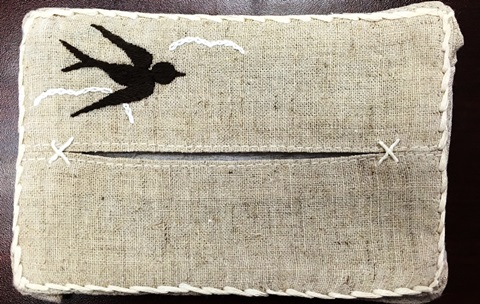 Black Bird Embroidered French Tissue Holder