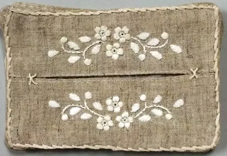 White Color Flowers Embroidered French Tissue Holder
