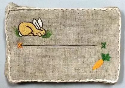 Rabbit and Carrot Embroidered French Tissue Holder