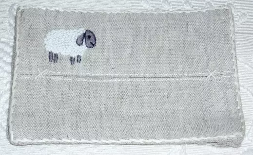 Cream Sheep Embroidered Tissue Holder