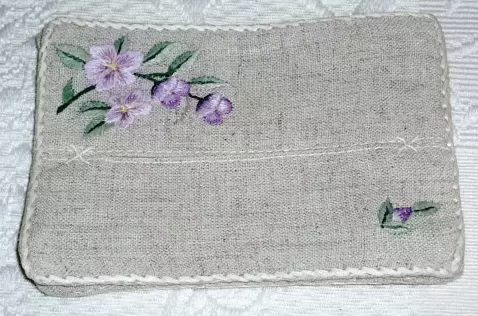 Violet Flower Embroidered French Tissue Holder