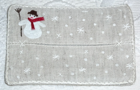 Cream Snow Man Embroidered Tissue Holder