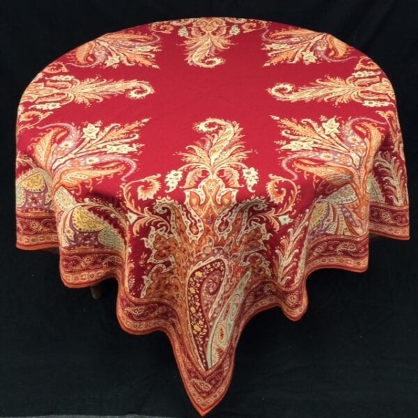 Red French Tablecloth With Cream Color Design