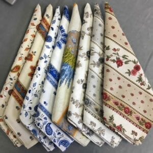 Set of Six Floral Design Light Color French Napkins