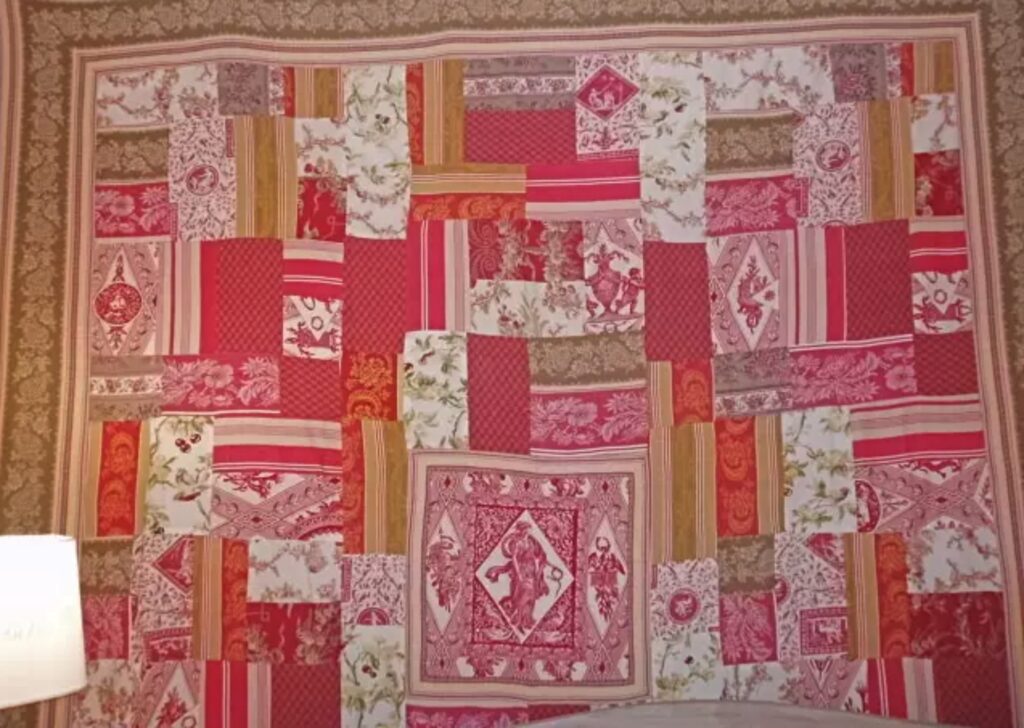 Fabric with red and white patches