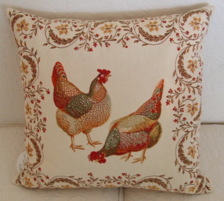 A pillow case with chicken designs
