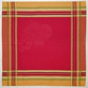 Red Napkin With Yellow and Green Striped