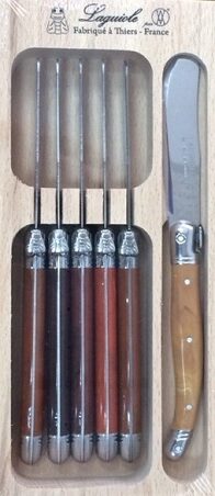 Set of Six Multi Color Handel Knives in a Wooden Box