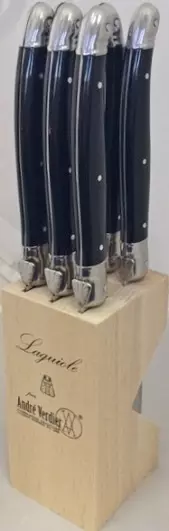 A Set of Six Black Handel Knives With Knife Holder