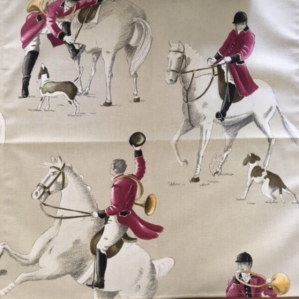 A design of an equestrian on a horse printed on the napkin