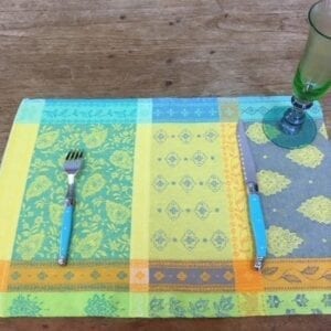 A blue and yellow placemat