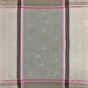 A grey tea towel with butterfly patterns