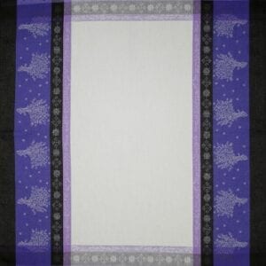 A white and blue tea towel with varying patterns