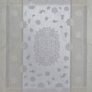 A white tea towel with grey patterns
