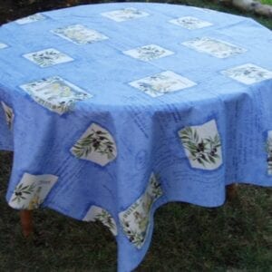 Sky Blue Color Floral Printed Round Tablecloth