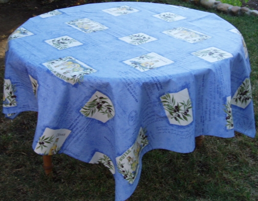 Sky Blue Color Floral Printed Round Tablecloth