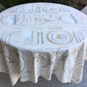 Cream Cutlery Printed Design Round Tablecloth