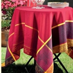 Red French Table Cloth With Purple Border and Design