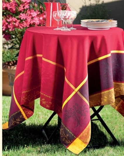 Red French Table Cloth With Purple Border and Design