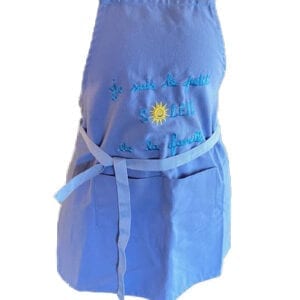 A blue baby apron