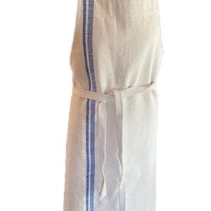 A blue striped linen apron