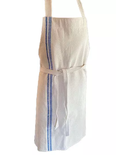 A blue striped linen apron