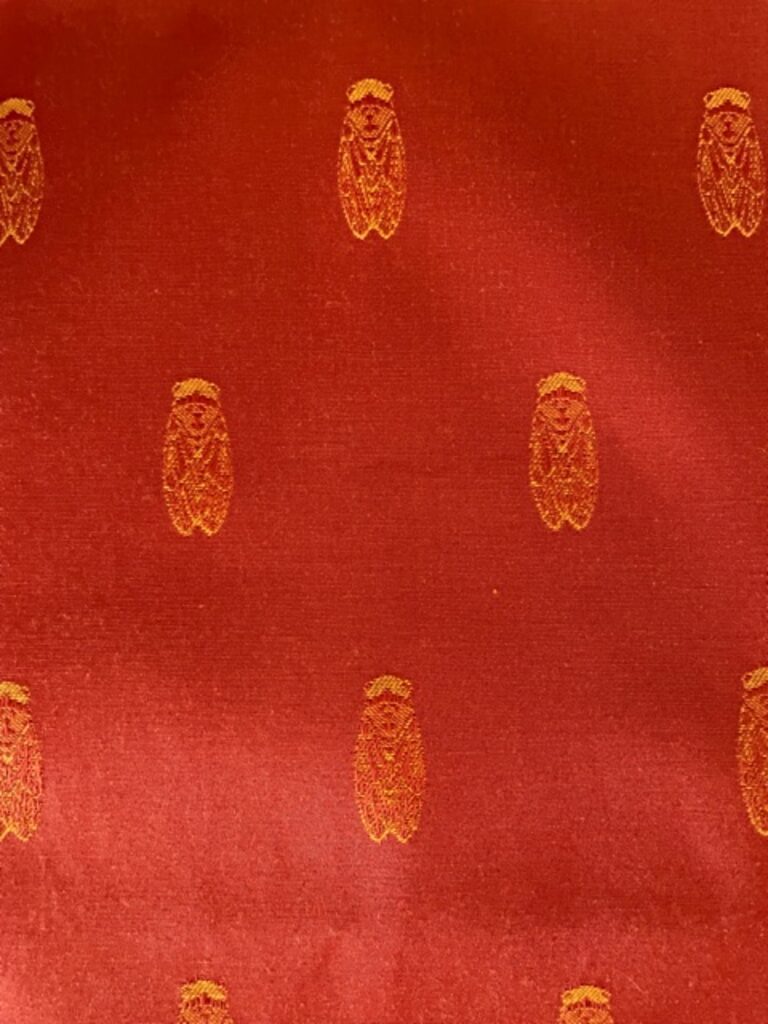 Coral Royal Bee Design Woven French Cloth Close Up