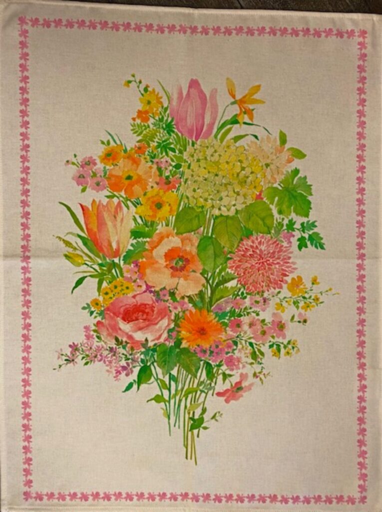 Cream Bouquet of Flowers Painted French Tea Towel